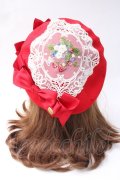 Hoshibako Works / ストロベリー・リボンブーケ　いちご刺繍ベレー  赤 Y-25-07-16-001-LO-AC-AS-ZY