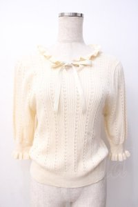 F＆A / フロントリボン透かし編みニットプルオーバー  生成り Y-25-07-16-030-LO-TO-SZ-ZY
