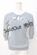 F＆A / フロント開き5分袖ニットプルオーバー  青 Y-25-07-16-034-LO-TO-SZ-ZY