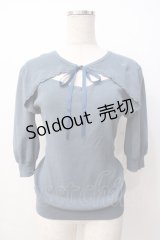 F＆A / フロント開き5分袖ニットプルオーバー  青 Y-25-07-16-034-LO-TO-SZ-ZY