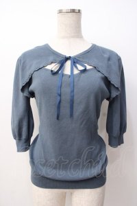 F＆A / フロント開き5分袖ニットプルオーバー  青 Y-25-07-16-034-LO-TO-SZ-ZY