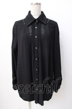画像1: Ozz Croce / タック入り刺繍ブラウス  黒 Y-25-07-16-044-OO-OP-SZ-ZY