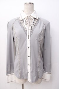 OZZ ANGELO / 刺繍入りシャツ  グレー Y-25-07-16-045-OO-BL-SZ-ZY