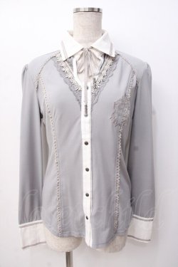 画像1: OZZ ANGELO / 刺繍入りシャツ  グレー Y-25-07-16-045-OO-BL-SZ-ZY
