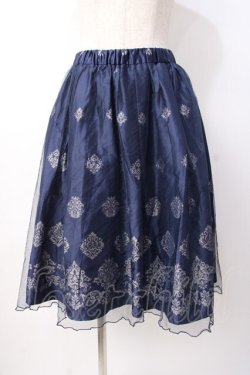 画像1: axes femme / オーナメント柄チュールスカート M 紺 Y-25-07-16-049-AX-SK-SZ-ZY