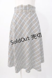 F&A / コインチェーン使いチェックフレアースカート  青×茶 Y-25-07-16-056-LO-SK-SZ-ZT454