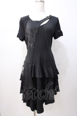 画像1: Ozz Croce / 龍刺繍入りアシメワンピース  黒 Y-25-07-16-078-OO-OP-SZ-ZY