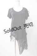 GHOST of HARLEM / プリント入りアシメトップス F 黒 Y-25-07-16-079-GL-TO-SZ-ZY