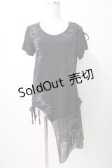 GHOST of HARLEM / プリント入りアシメトップス F 黒 Y-25-07-16-079-GL-TO-SZ-ZY