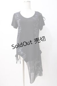 GHOST of HARLEM / プリント入りアシメトップス F 黒 Y-25-07-16-079-GL-TO-SZ-ZY