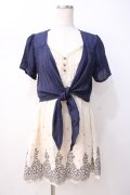 axes femme / ボレロ風ロマンティック柄ワンピース M 生成り×紺 Y-25-07-16-099-AX-OP-SZ-ZY