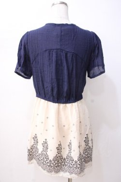 画像3: axes femme / ボレロ風ロマンティック柄ワンピース M 生成り×紺 Y-25-07-16-099-AX-OP-SZ-ZY