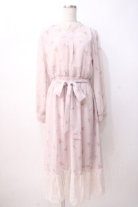 axes femme / ストライプフラワーシフォンワンピース  ピンク Y-25-07-16-103-AX-OP-SZ-ZY