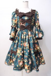axes femme kawaii / アンティークローズ柄ワンピース  グリーン Y-25-07-16-106-AX-OP-AS-ZY