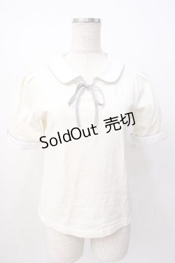 画像1: Fi.n.t / ストライプリボン衿付きカットトップス  生成り Y-25-07-16-017-CA-TO-SZ-ZT453