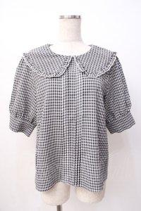axes femme POETIQUE / ギンガムチェックフリルブラウス  黒 Y-25-07-16-025-AX-BL-SZ-ZY