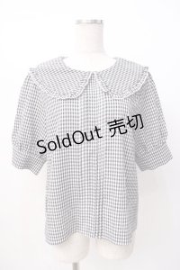 axes femme POETIQUE / ギンガムチェックフリルブラウス  黒 Y-25-07-16-025-AX-BL-SZ-ZY