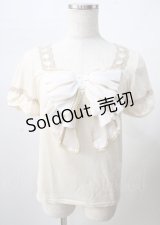 axes femme / ビックリボン半袖カットソー  生成り Y-25-07-18-044-AX-TO-SZ-ZY