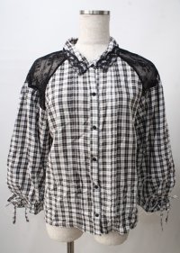 axes femme POETIQUE / 肩レースデザインパフ袖ブラウス  黒 Y-25-07-18-061-AX-TO-SZ-ZY