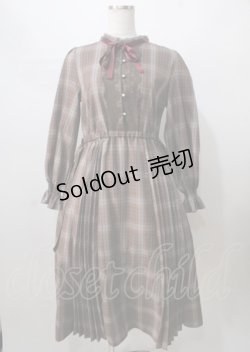 画像1: axes femme / プリーツ切替チェック柄ワンピース  ブラウン Y-25-07-18-093-AX-OP-SZ-ZI