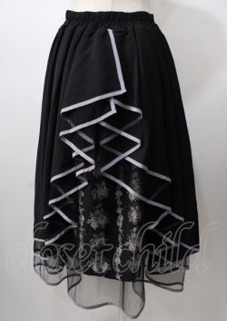 画像2: axes femme POETIQUE / リボン花柄バックフリルスカート  黒 Y-25-07-18-129-AX-SK-SZ-ZY
