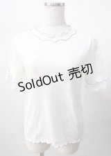 axes femme / バイカラーメロー袖レースプルオーバー  白 Y-25-07-18-037-AX-TO-SZ-ZY
