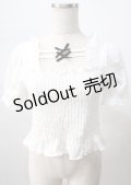 axes femme POETIQUE / シャーリングリボン半袖プルオーバー  白 Y-25-07-18-038-AX-TO-SZ-ZY
