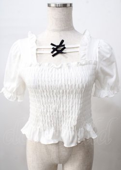 画像1: axes femme POETIQUE / シャーリングリボン半袖プルオーバー  白 Y-25-07-18-038-AX-TO-SZ-ZY