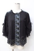 axes femme / 花レースボリュームパフ袖プルオーバー  黒 Y-25-07-21-035-AX-TO-SZ-ZY