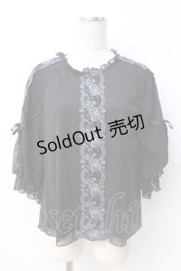 axes femme / 花レースボリュームパフ袖プルオーバー  黒 Y-25-07-21-035-AX-TO-SZ-ZY