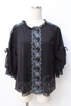 画像1: axes femme / 花レースボリュームパフ袖プルオーバー  黒 Y-25-07-21-035-AX-TO-SZ-ZY