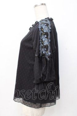 画像2: axes femme / 花レースボリュームパフ袖プルオーバー  黒 Y-25-07-21-035-AX-TO-SZ-ZY