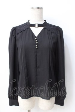 画像1: axes femme POETIQUE / チョーカーデザインブラウス M 黒 Y-25-07-21-037-AX-BL-SZ-ZY