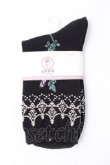 axes femme / ローズ＆レース柄ソックス  黒 Y-25-07-21-007-AX-ZA-AS-ZY