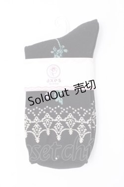 画像1: axes femme / ローズ＆レース柄ソックス  黒 Y-25-07-21-007-AX-ZA-AS-ZT488