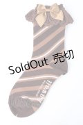 axes femme kawaii / ストライプクルー丈ソックス  ブラウン Y-25-07-21-009-AX-ZA-AS-ZY