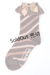 axes femme kawaii / ストライプクルー丈ソックス  ブラウン Y-25-07-21-009-AX-ZA-AS-ZY