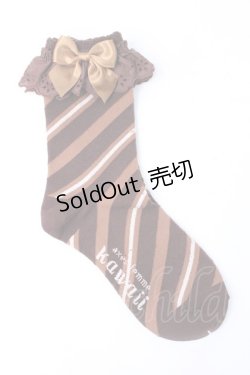 画像2: axes femme kawaii / ストライプクルー丈ソックス  ブラウン Y-25-07-21-009-AX-ZA-AS-ZY