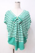 axes femme / ボーダートップス  白×グリーン Y-25-07-21-058-AX-TO-SZ-ZY