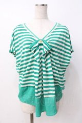 axes femme / ボーダートップス  白×グリーン Y-25-07-21-058-AX-TO-SZ-ZY