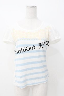 画像1: Emily Temple cute / フラワーボーダーパフカットソー  白 Y-25-07-21-061-ET-TO-SZ-ZT195