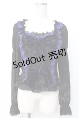 Moi-meme-Moitie / ダブルリボン貴婦人ブラウス 2 ブラック×ブルー Y-25-07-21-077-MO-BL-SZ-ZY