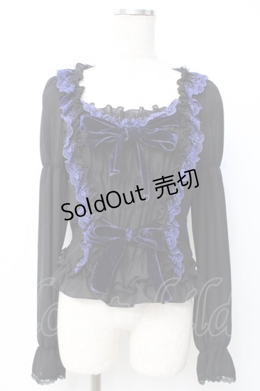 画像1: Moi-meme-Moitie / ダブルリボン貴婦人ブラウス 2 ブラック×ブルー Y-25-07-21-077-MO-BL-SZ-ZY (1)