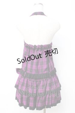 画像3: ALGONQUINS / チェックホルターネックワンピース M 紫 Y-25-07-21-084-AL-OP-SZ-ZY