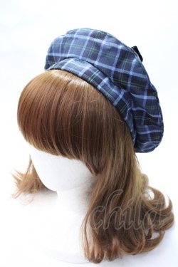 画像2: axes femme kawaii / タータンチェックベレー帽  ブルー Y-25-07-21-013-AX-AC-AS-ZY