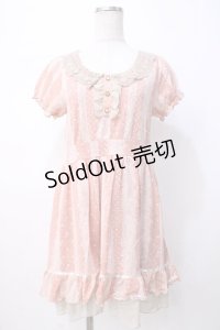 axes femme / レースストライプワンピース M 淡ピンク Y-25-07-21-094-AX-OP-SZ-ZI