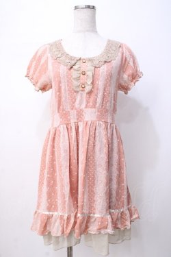 画像1: axes femme / レースストライプワンピース M 淡ピンク Y-25-07-21-094-AX-OP-SZ-ZY