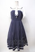 axes femme POETIQUE / ストライプドッキングワンピース M 紺 Y-25-07-21-098-AX-OP-SZ-ZI