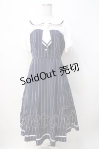 axes femme POETIQUE / ストライプドッキングワンピース M 紺 Y-25-07-21-098-AX-OP-SZ-ZI