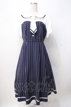 画像1: axes femme POETIQUE / ストライプドッキングワンピース M 紺 Y-25-07-21-098-AX-OP-SZ-ZY